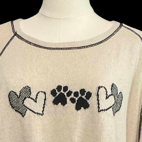 Beige/Black Knit Sweater w/ Paw Print Graphic - Picture 3 of 5